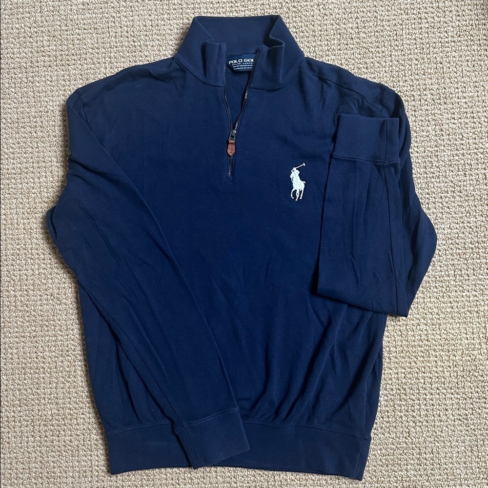 Polo Golf Ralph Lauren ¼-Zip Mock Neck Pullover – Navy Cotton, Big Pony Logo